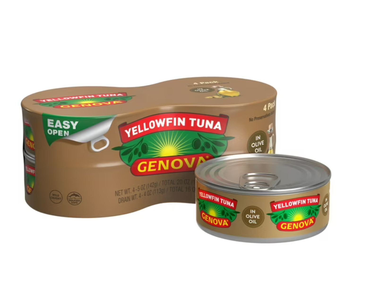 New Genova Premium Yellowfin Tuna in Olive Oil 4 X 2 = 8 cans Free Shipping