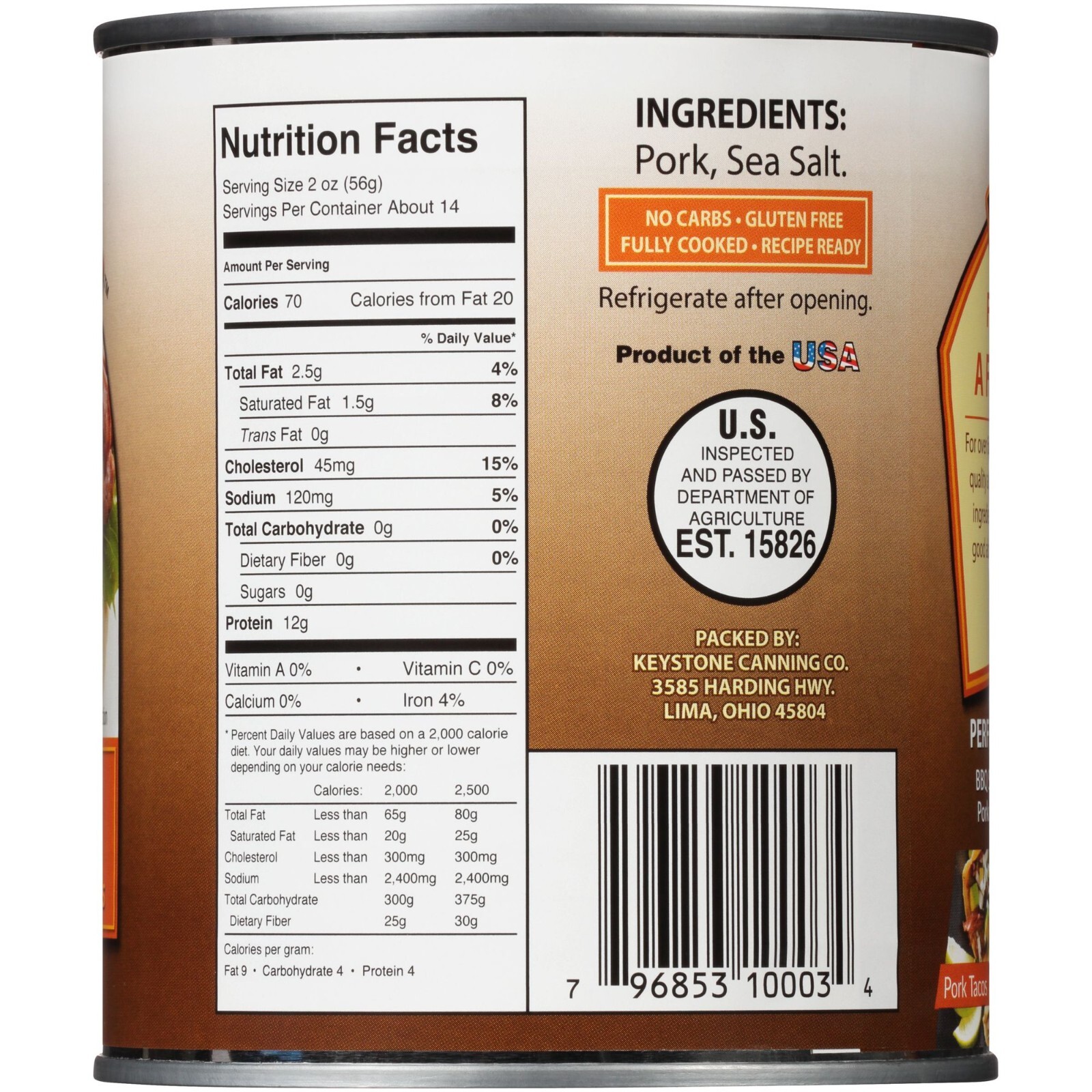 (3 Pack) Keystone Meats Natural Pork Fully Cooked 28 oz Food No Preservatives