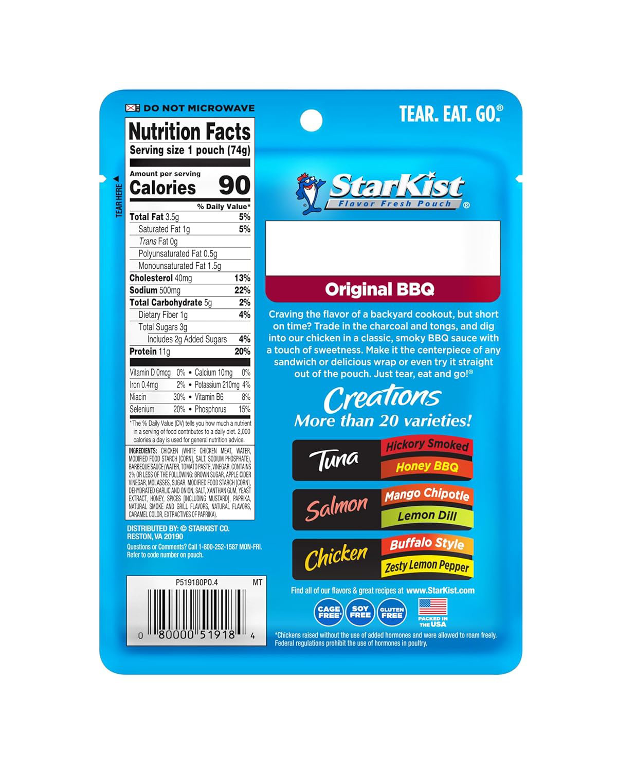 StarKist Classic BBQ Chicken Pouch 2.6 oz Pack of 12 | Ready-to-Eat Protein