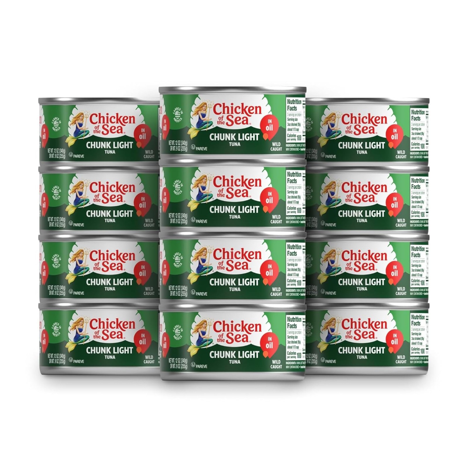 Chicken of the Sea Chunk Light Tuna in Oil, Wild Caught Tuna, 12-Ounce Cans (Pac