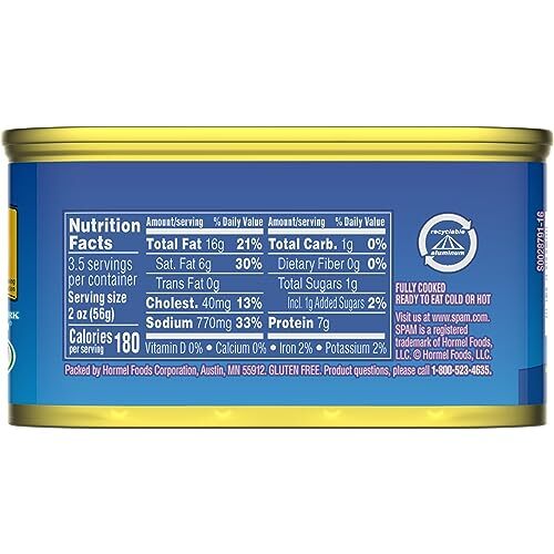 Spam Classic Canned Luncheon Meat 7 Ounce Pack Of 12 Fully Cooked Pork