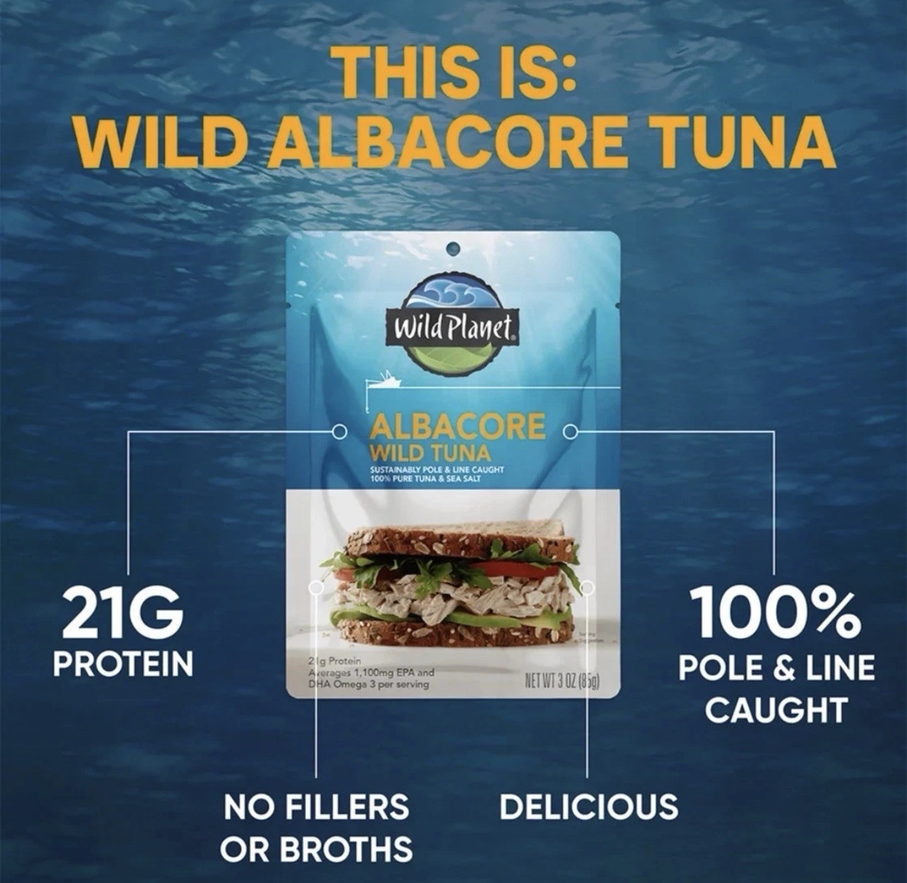 24X Wild Planet Albacore Tuna Wild Caught Tuna Pouch 3oz Do Not Drain Case Of 24
