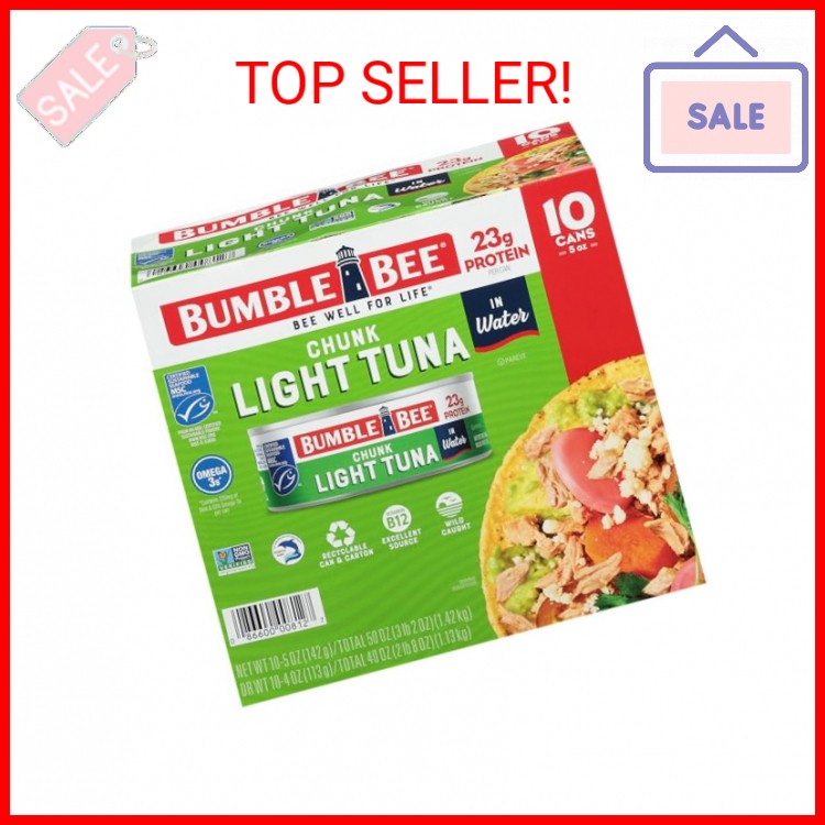 Bumble Bee Chunk Light Tuna In Water, 5 oz Cans (Pack of 10) – Wild Caught Skipj