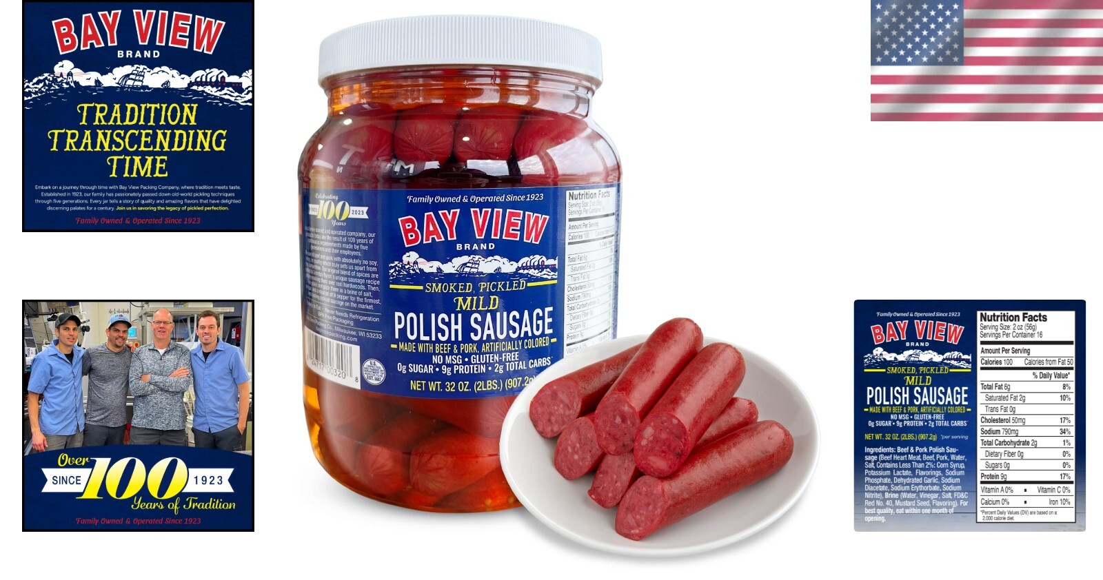 Bay View Premium Smoked Polish Sausage – No MSG, 0g Sugar & Gluten-Free/-