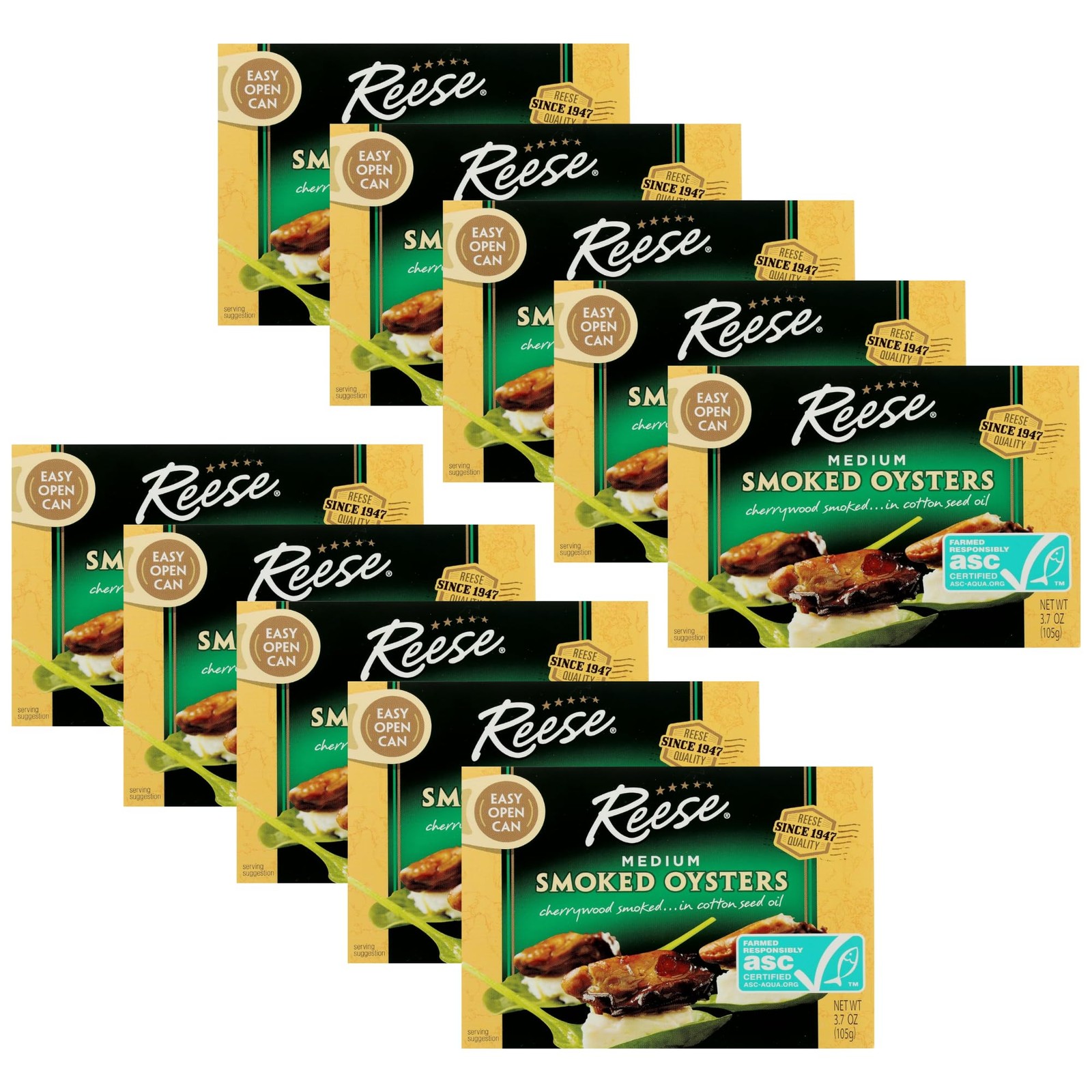 Reese Medium Smoked Oysters, 3.7-Ounces Pack of 10