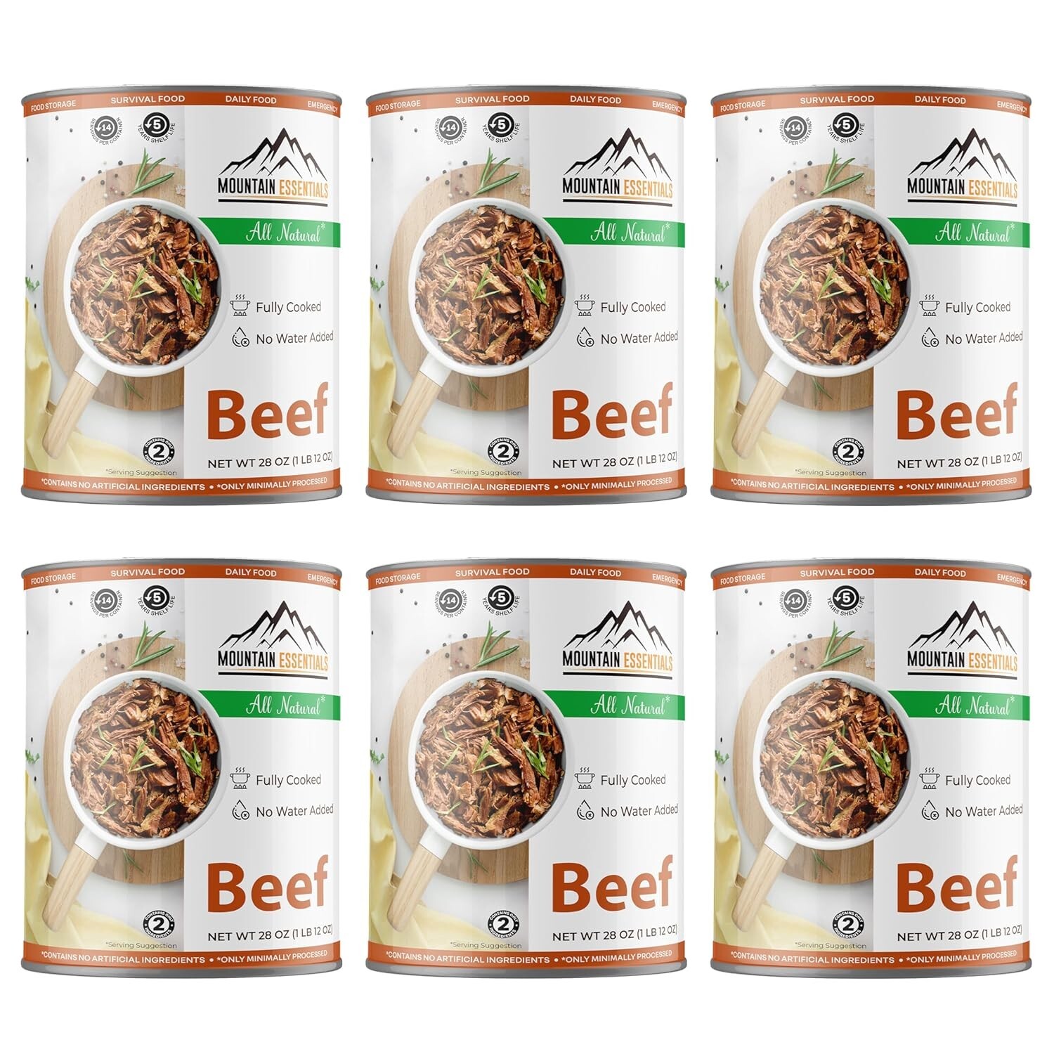 MOUNTAIN ESSENTIALS Fully Cooked Ready to Eat Canned Beef 28 Oz | Pack of 6