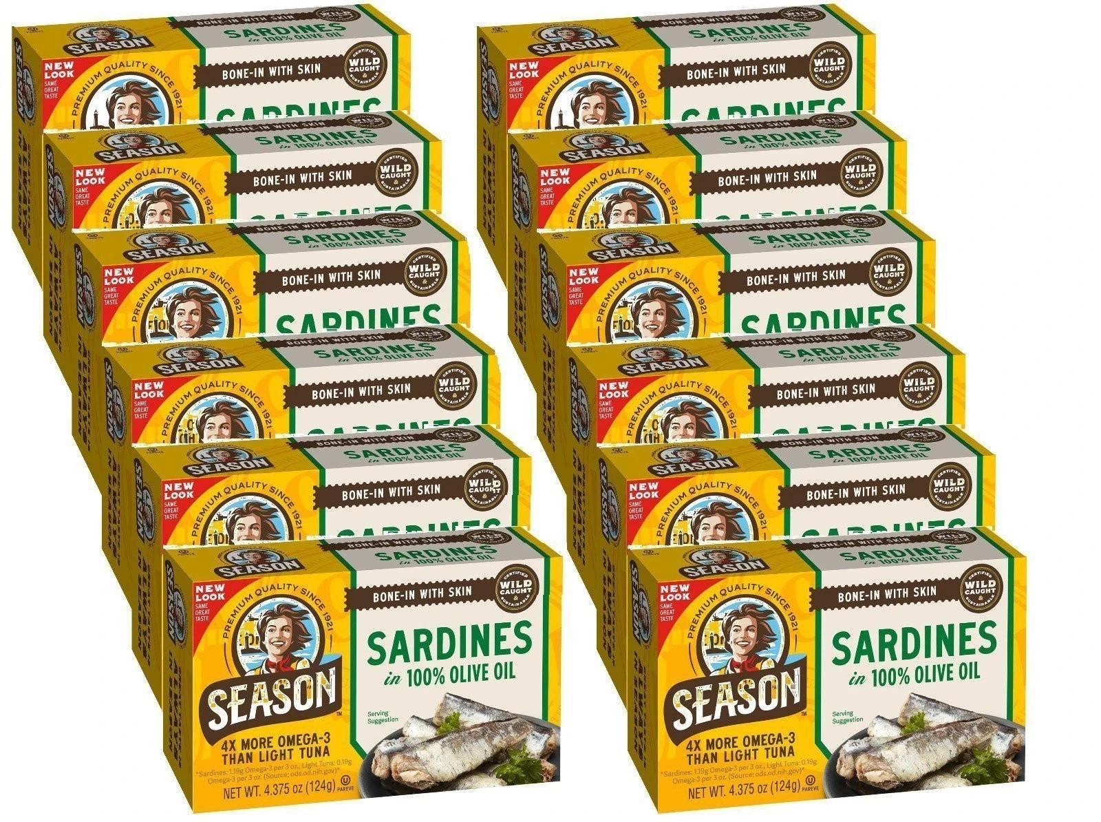 Season Sardines Bone in with Skin Pure Olive Oil, 4.375-Oz Cans 12 Cans