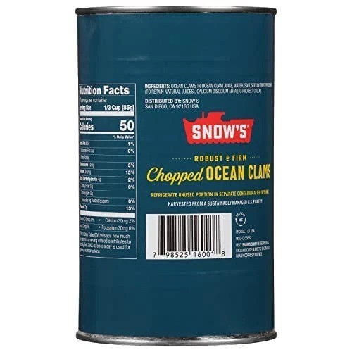 Snow’s Ocean Chopped Clams Canned, 51 oz Can – 7g Protein per Serving – Gluten F