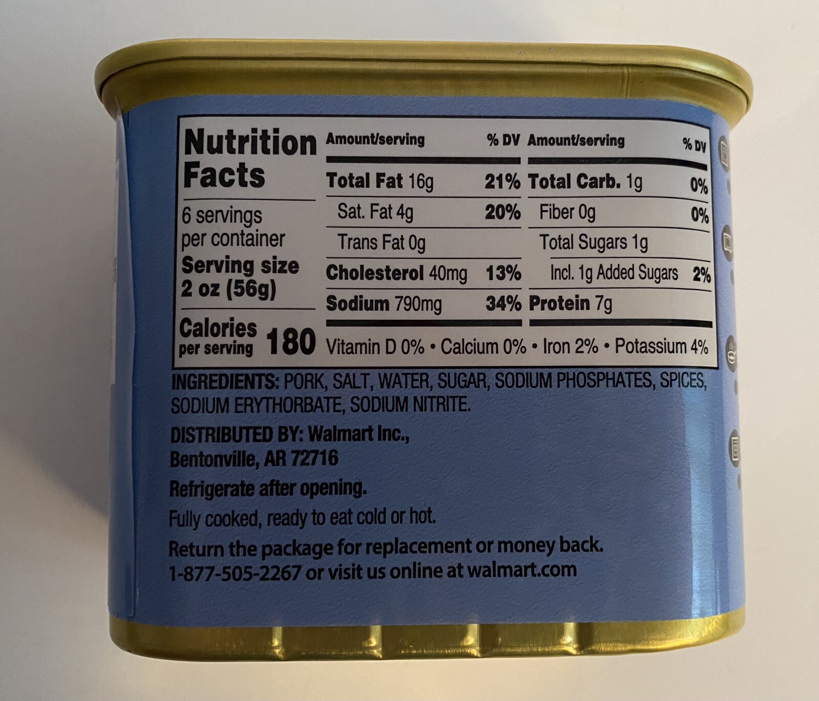 Three Cans of GREAT VALUE Luncheon Meat. Made with Pork. 12 Oz. Each Can