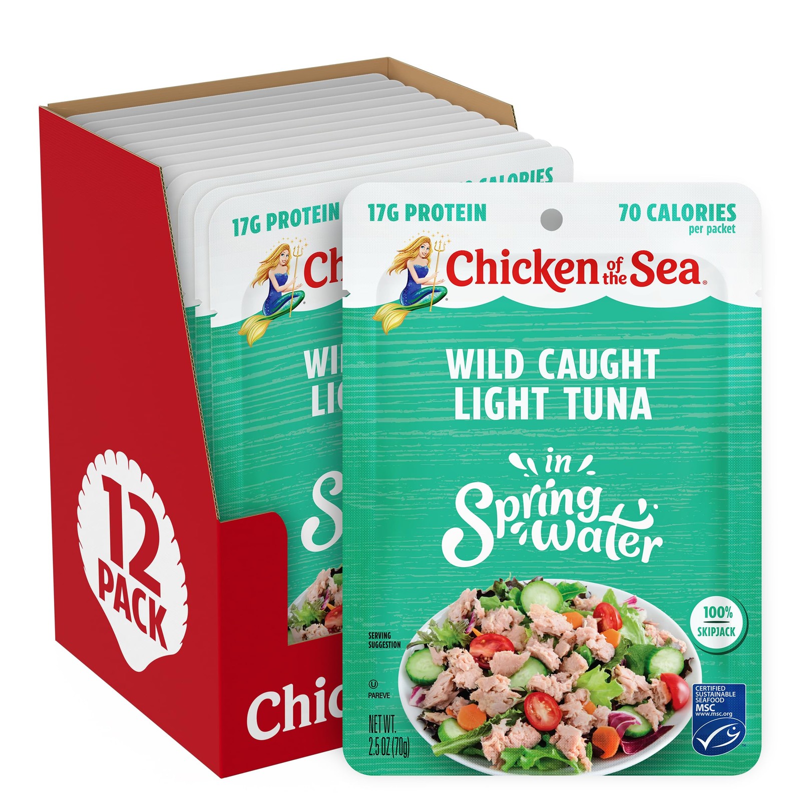 Wild Caught Light Tuna in Spring Water, 2.5 Ounce Packets, 12-Count – High Pr…