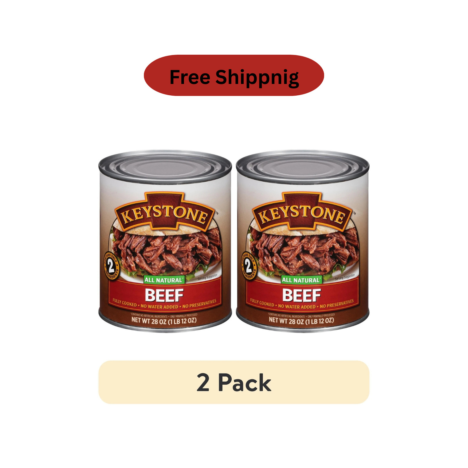 (2 pack) Keystone All Natural Beef, 28 oz Can