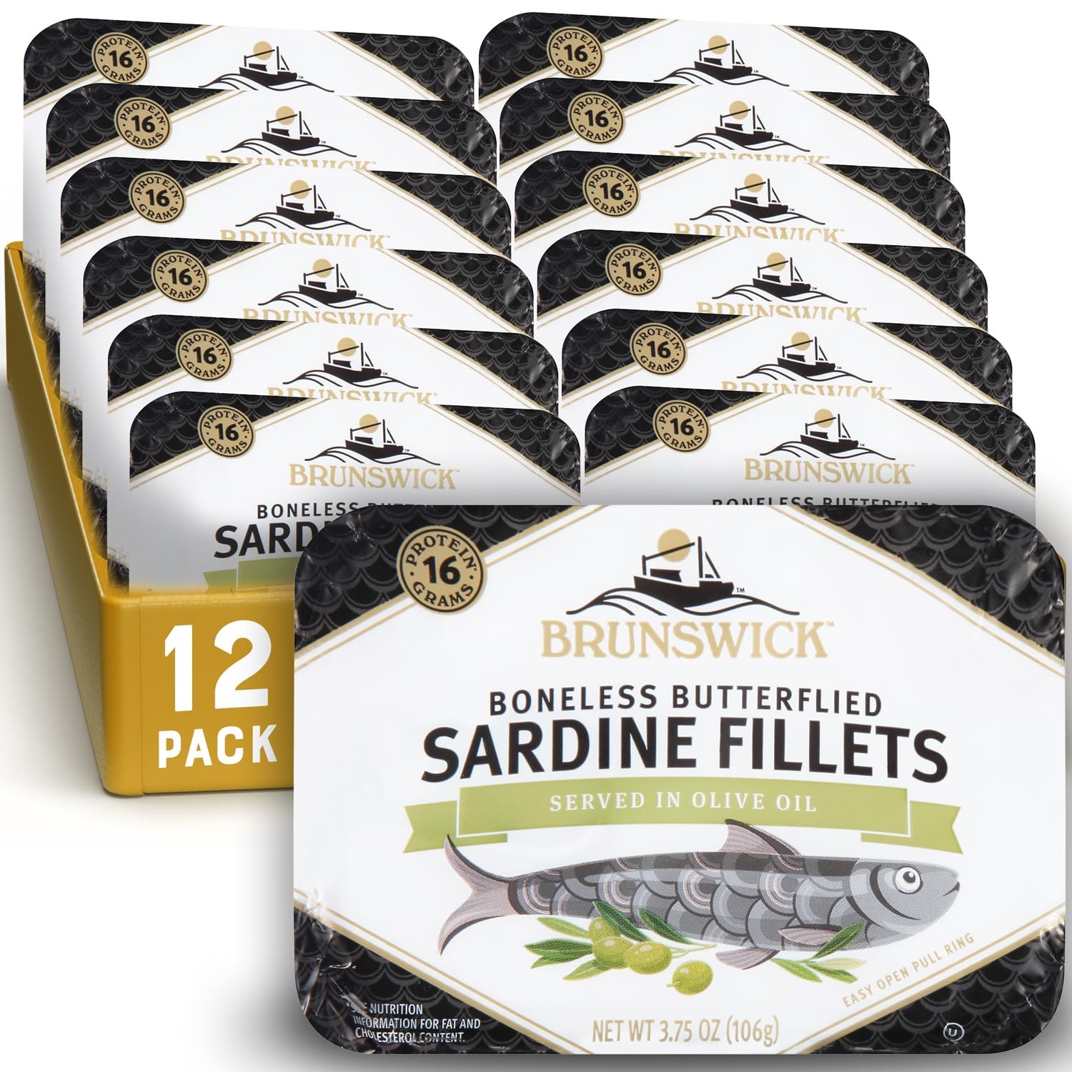Brunswick Sardines in Olive Oil, 3.75 oz Can (Pack of Ounce 12)