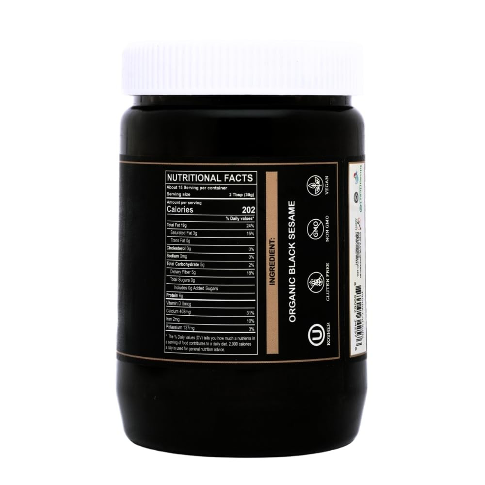 Organic Black Tahini Paste 16 Oz (1Lb) – Black Sesame Paste – USDA Certified, Ko