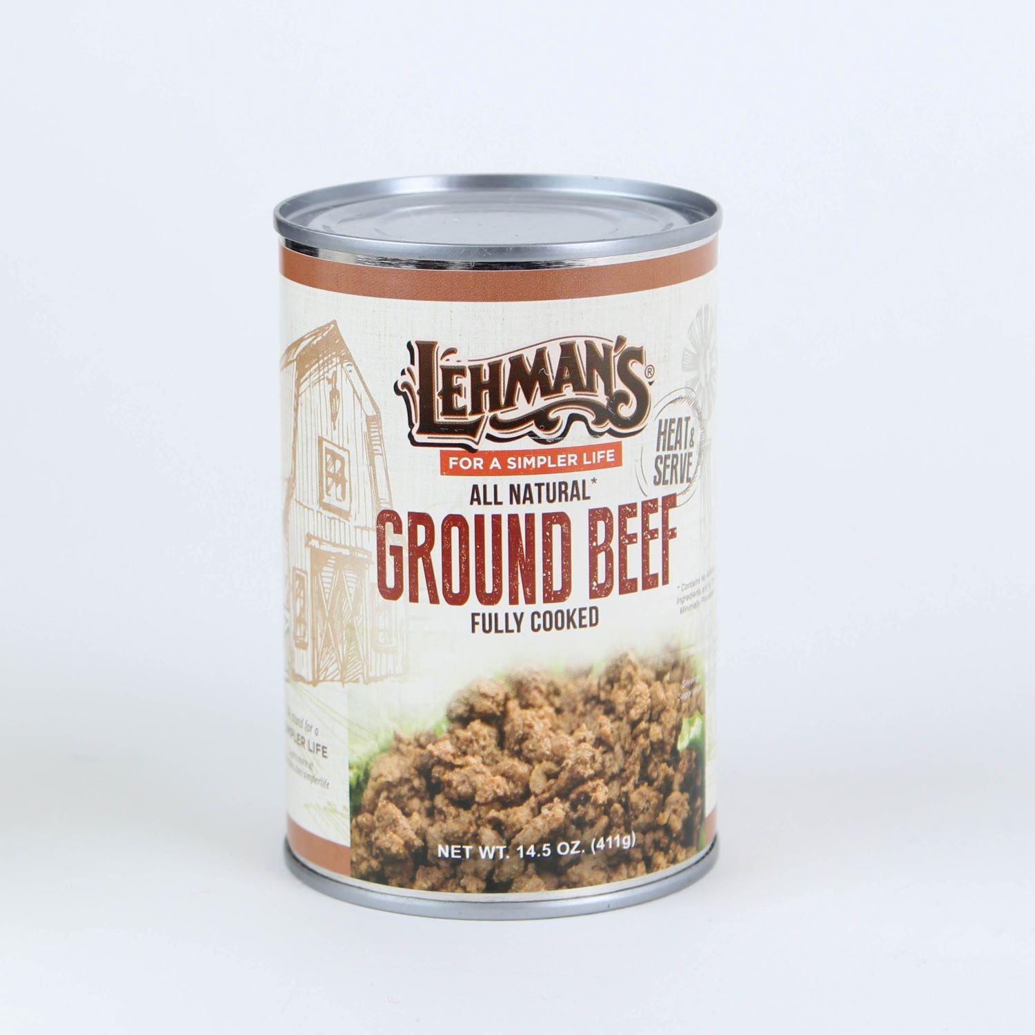 Lehman’s All Natural Canned Meat, USA Made, 14.5 oz, Case of 24, Ground Beef