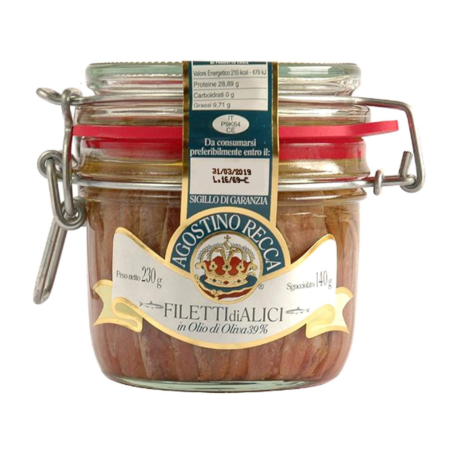 Agostino Recca Anchovies Fillets in Olive Oil Wild Caught Fish from Italy A…