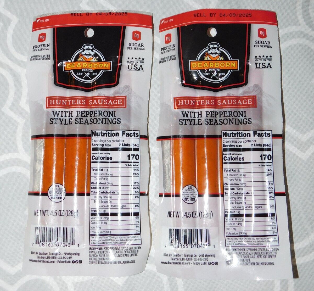 2x DEARBORN BRAND HUNTERS SAUSAGE 4.5oz(x2) SELL BY 4/09/25 Pepperoni Seasonings