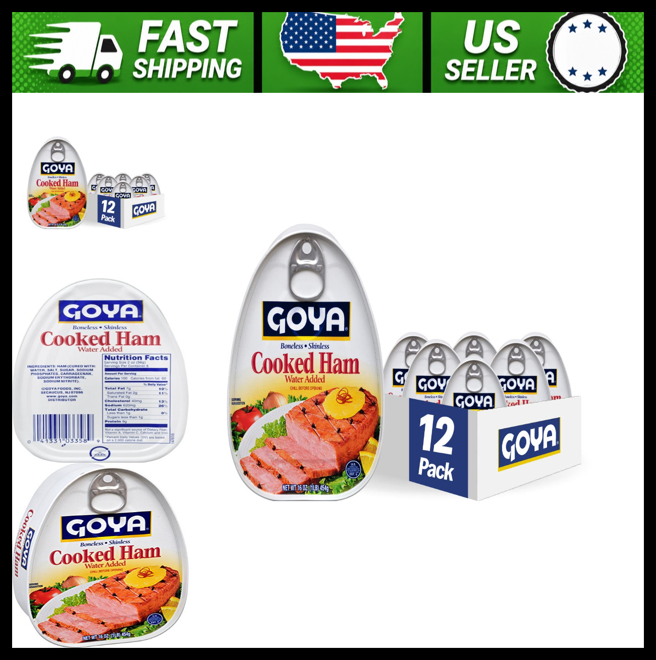Goya Foods Cooked Ham 16 oz Pack of 12
