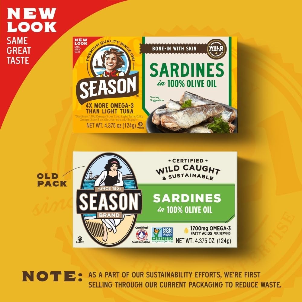 Wild Caught Sardines in Olive Oil – 24pk 4.37oz Tins, 22g Protein, Keto, High…