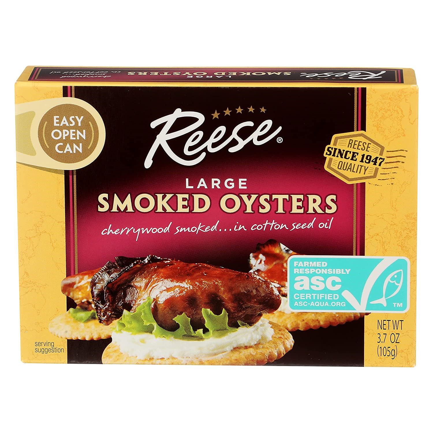Reese Large Smoked Oysters 3.7-Ounces Pack of 10