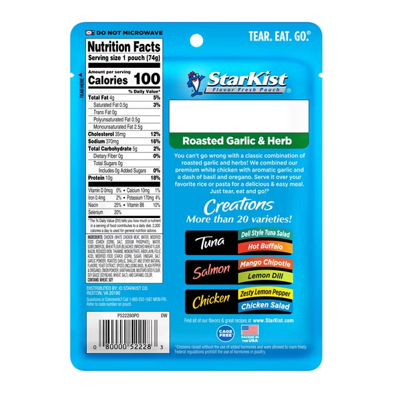 (3 pack) StarKist Chicken Creations, Garlic and Herb, 2.6 oz Pouch