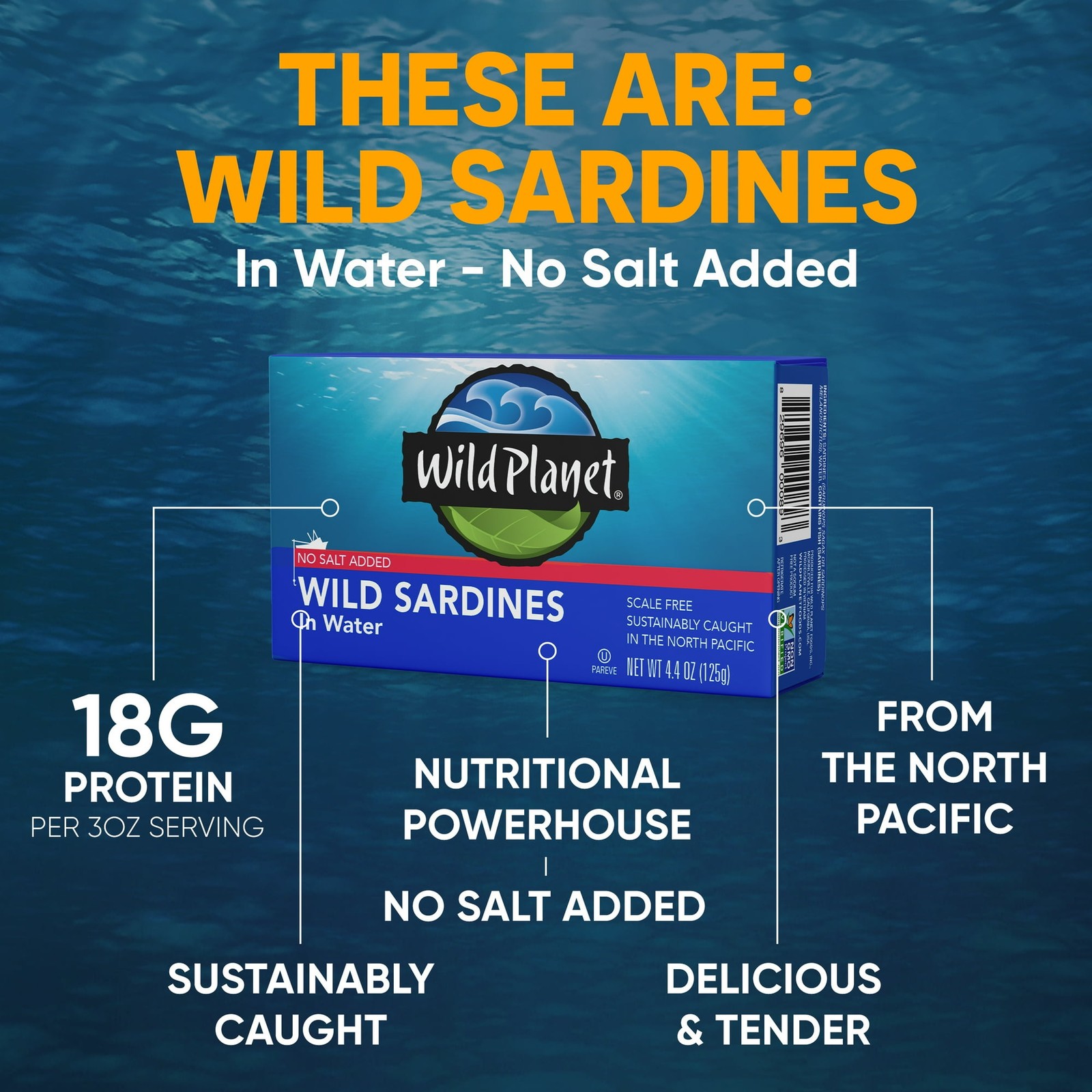 Wild Planet Wild Sardines in Water, No Salt Added, 4.4 oz Can