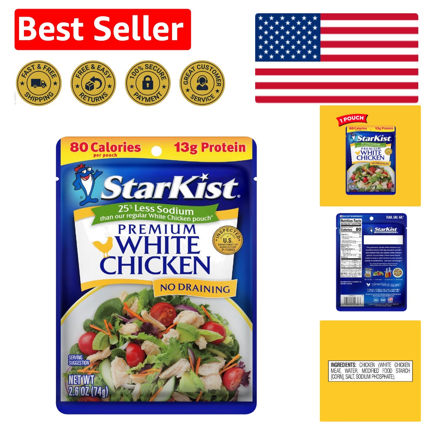25% Less Sodium White Chicken Pouch – 2.6 oz of Gourmet Convenience