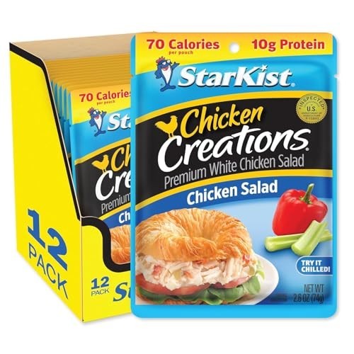 Savory Chicken Salad Pouches, 2.6 oz – Pack of 12, Ready-to-Eat Meal, High Prote