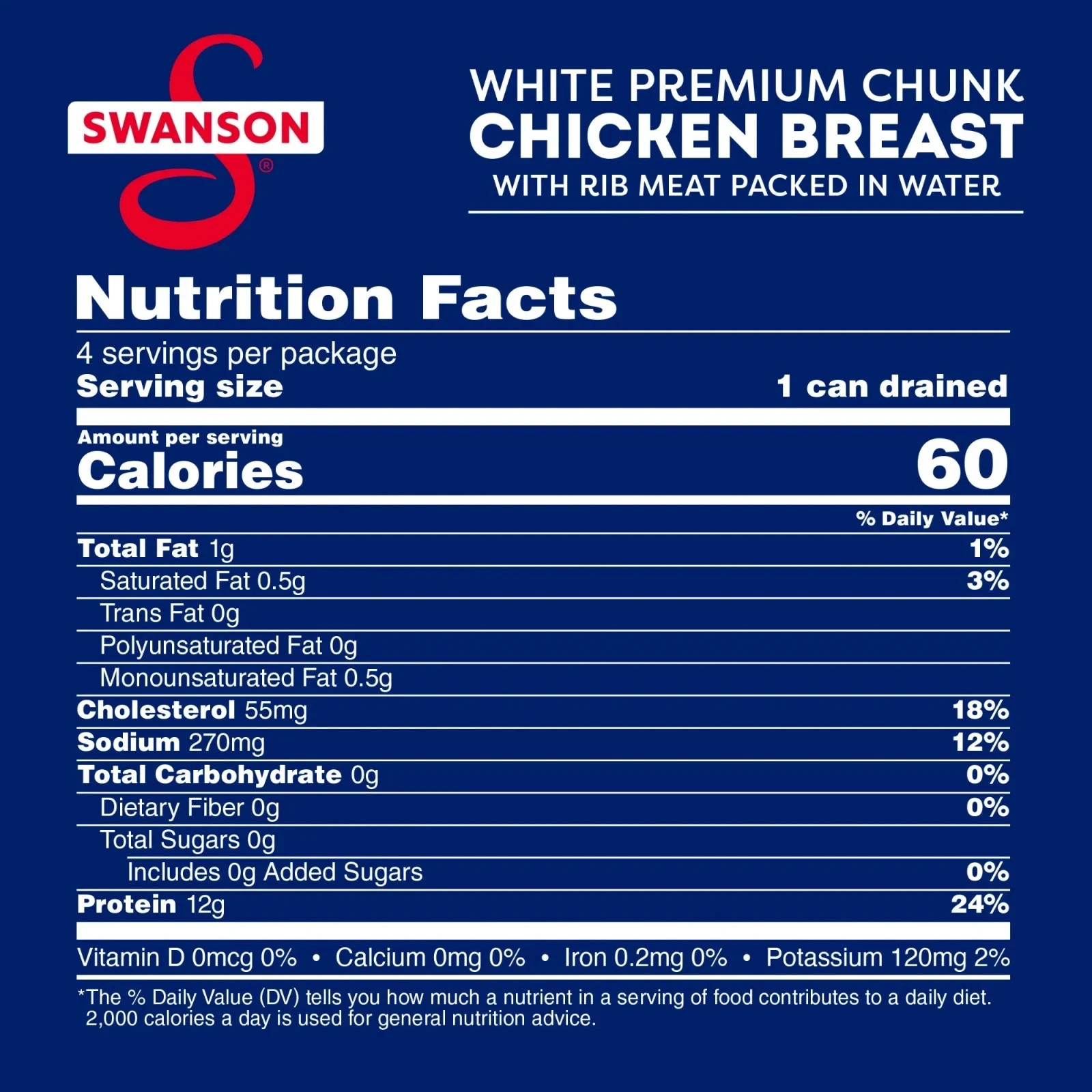 Swanson White Premium Chunk Chicken Breast with Rib Meat, 4.5 oz (4 Pack)