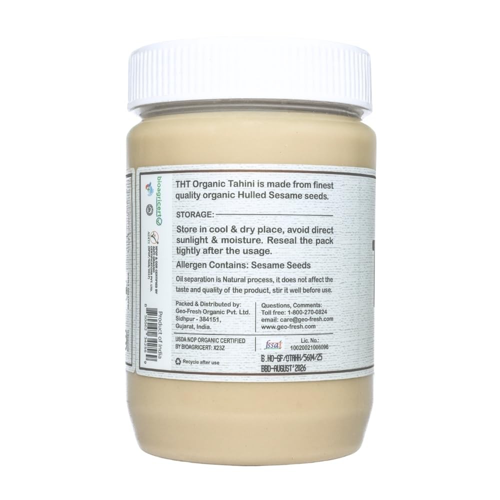 Organic Tahini Paste 16 oz (1lb) – Smooth Tahini Organic from Hulled Sesame S…
