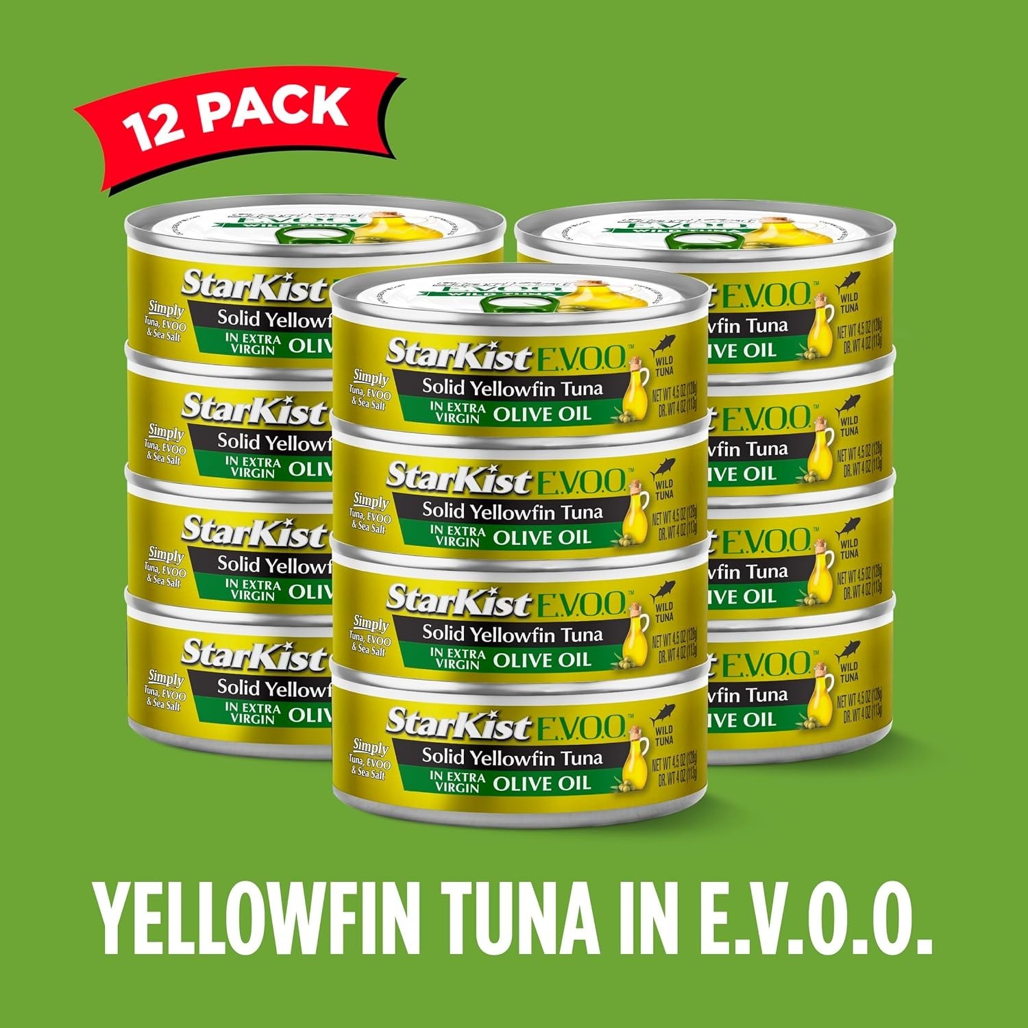 E.V.O.O. Solid Yellowfin/light Tuna in Extra Virgin Olive Oil – 4.5 oz Can Pa…