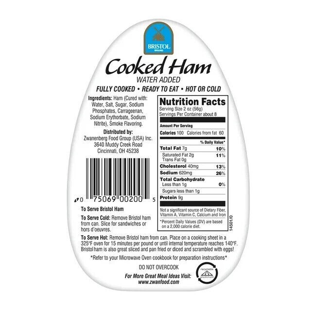 Bristol Smoke Flavor Cooked Ham 16 oz ( Pack of 3 ) ~Exp 3/07/2029