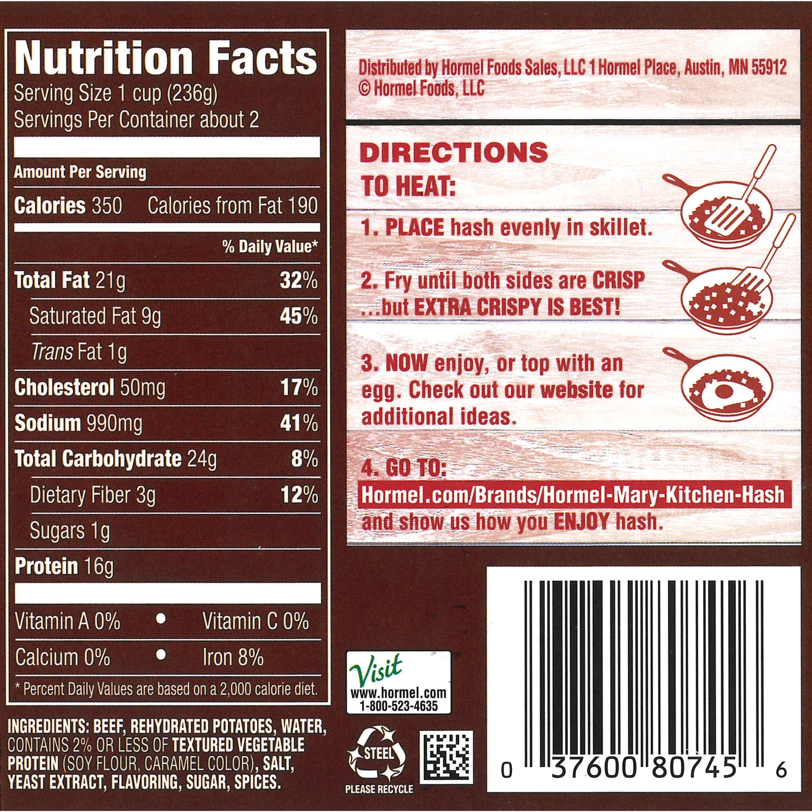 Roast Beef Hash, Canned Roast Beef Hash, 14 Oz Steel Can