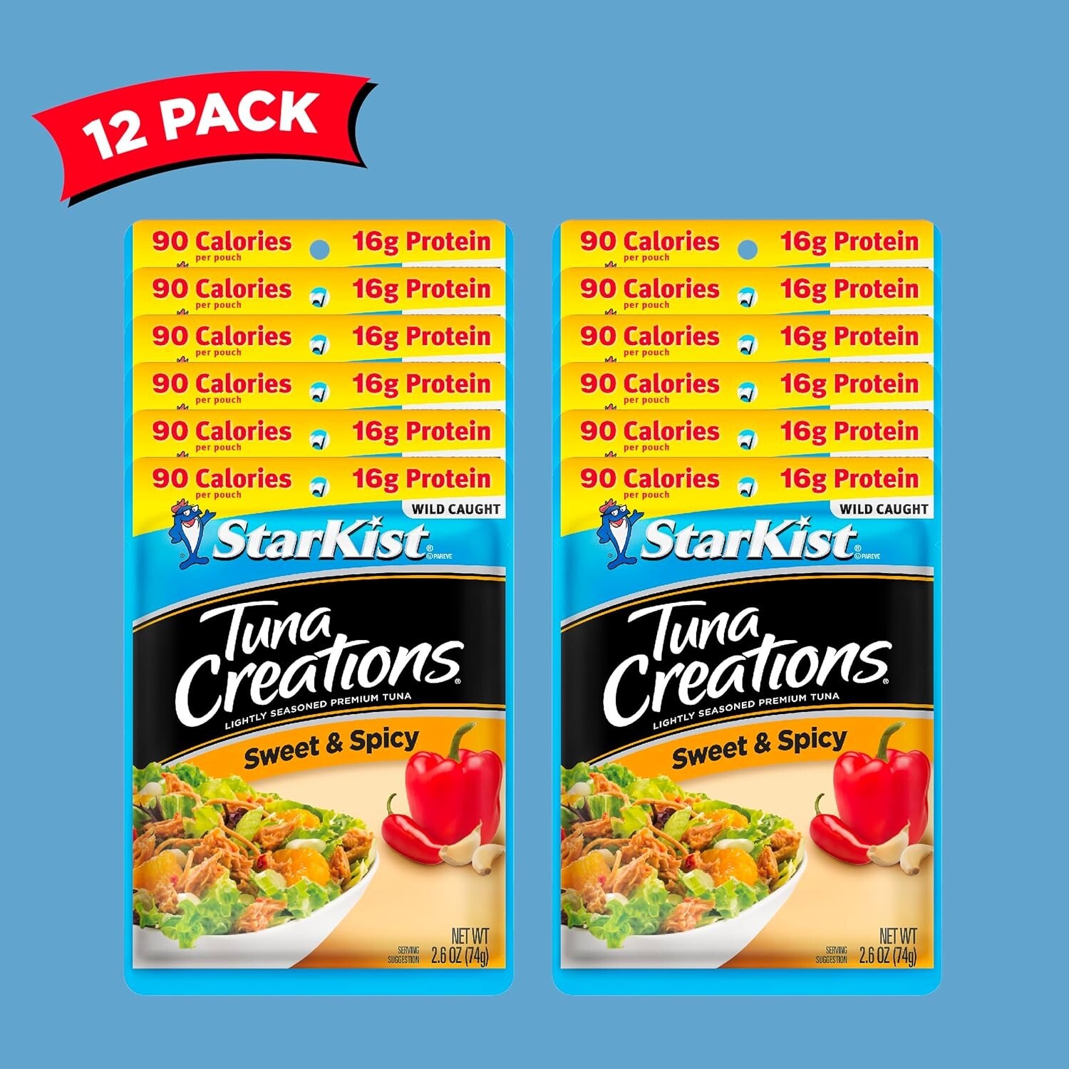 Wild Caught Sweet & Spicy Tuna Pouches – 12 x 2.6 Oz, On-the-Go Protein Snack