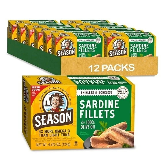 12 Season Sardines Skinless Boneless Fish Fillet 100% Pure Olive Oil Wild Caught