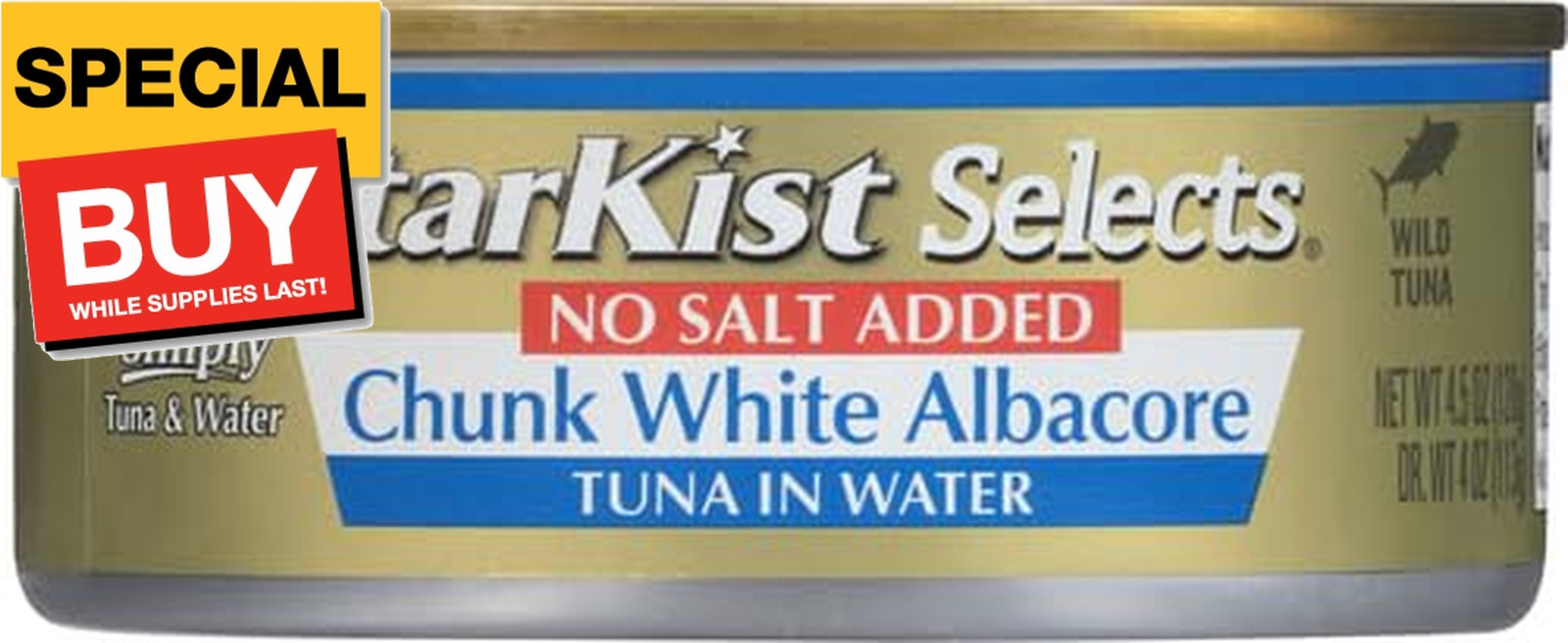 Selects No Salt Added Chunk White Albacore Tuna in Water – 4.5 oz Can (Pack of 5