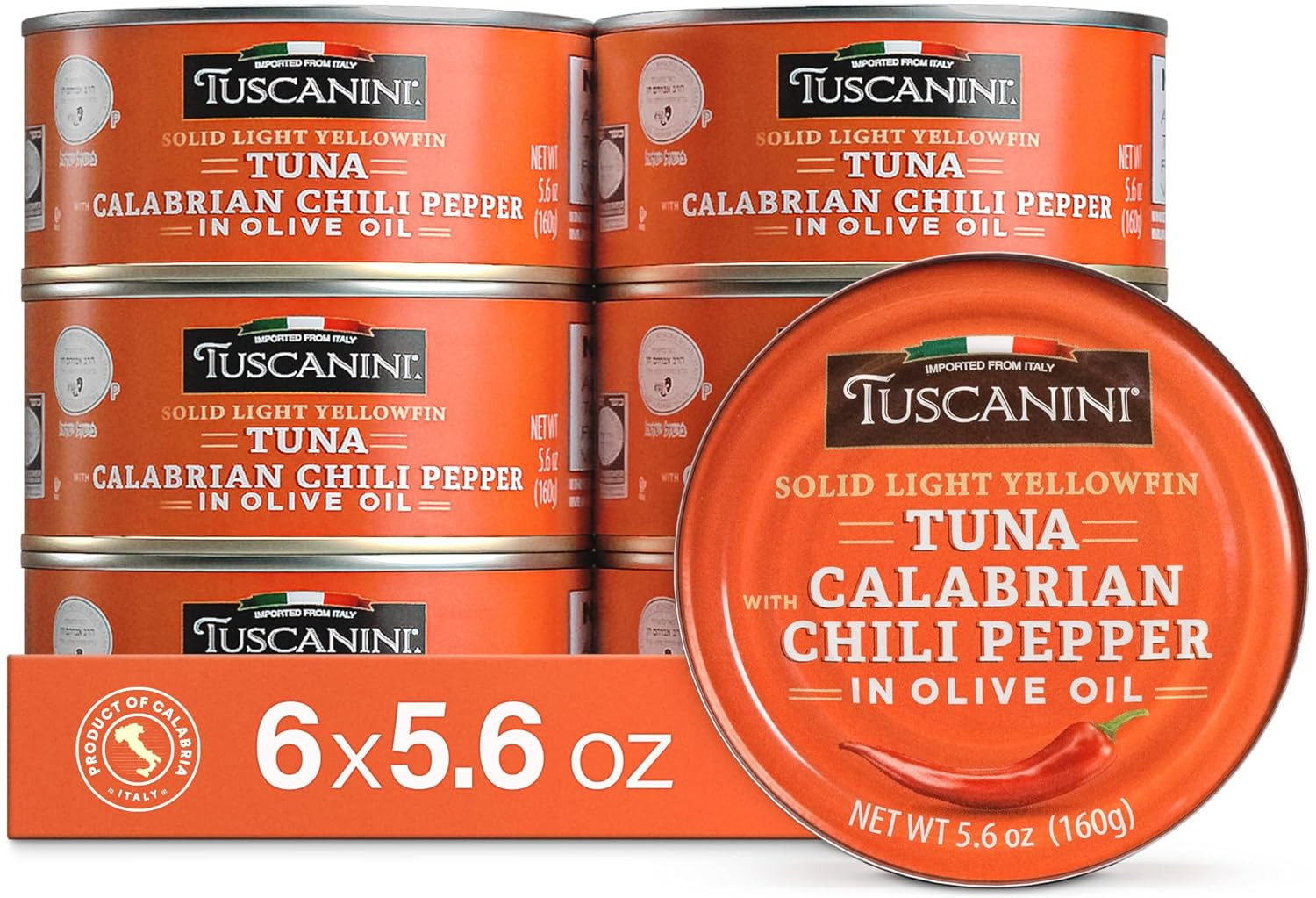 Italian Solid Light Yellowfin Tuna in Olive Oil with Calabrian Chili Peppers, 5.