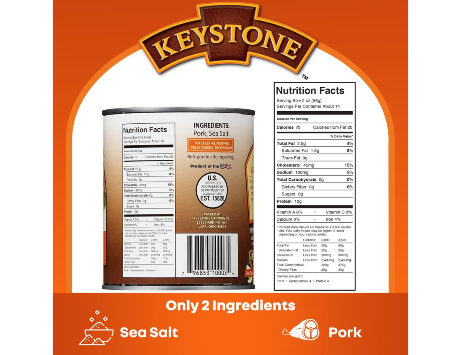 (6 Cans) Keystone Pork **ALL NATURAL – NO PRESERVATIVES – FULLY COOKED** 28oz