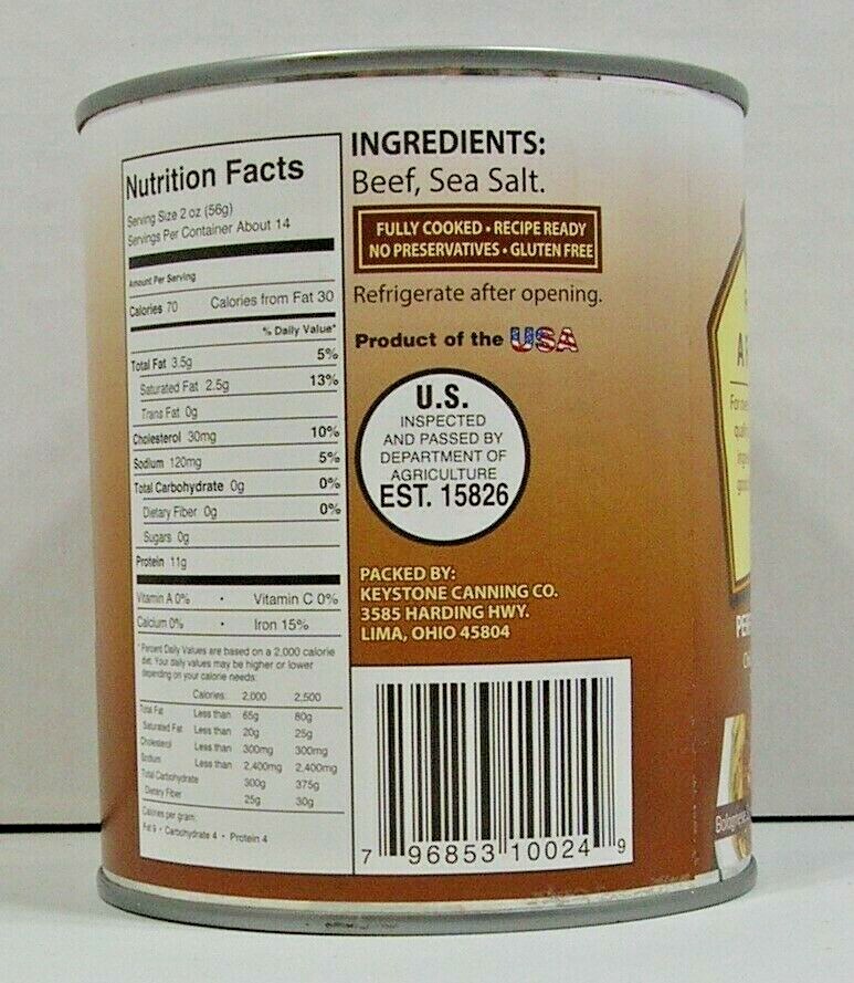 (1) KEYSTONE GROUND BEEF **ALL NATURAL – NO PRESERVATIVES – FULLY COOKED** 28 oz