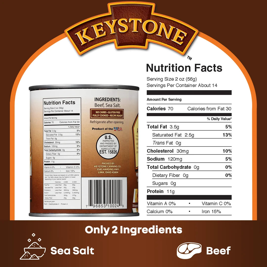 3 PACK Keystone All Natural Ground Beef, 28 oz Can