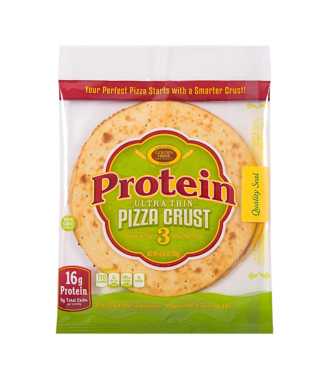Golden Home Bakery Products Protein Ultra Thin Pizza Crust, 7″ (3 Pack)