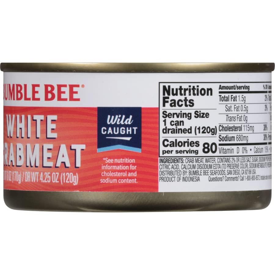 Bumble Bee White Flake Crabmeat in Water, 6 Oz Can (Pack of 1) – Wild Caught, 16