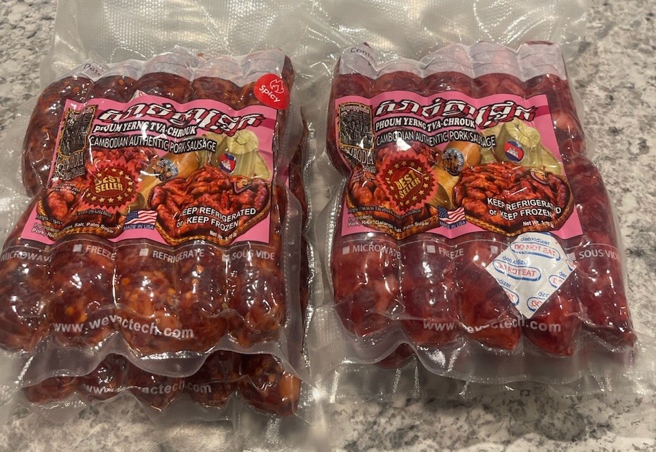 Cambodian Authentic Pork Sausages -TVA Chrouk (5 Pack of 50pcs) *🌶️ Spicy*