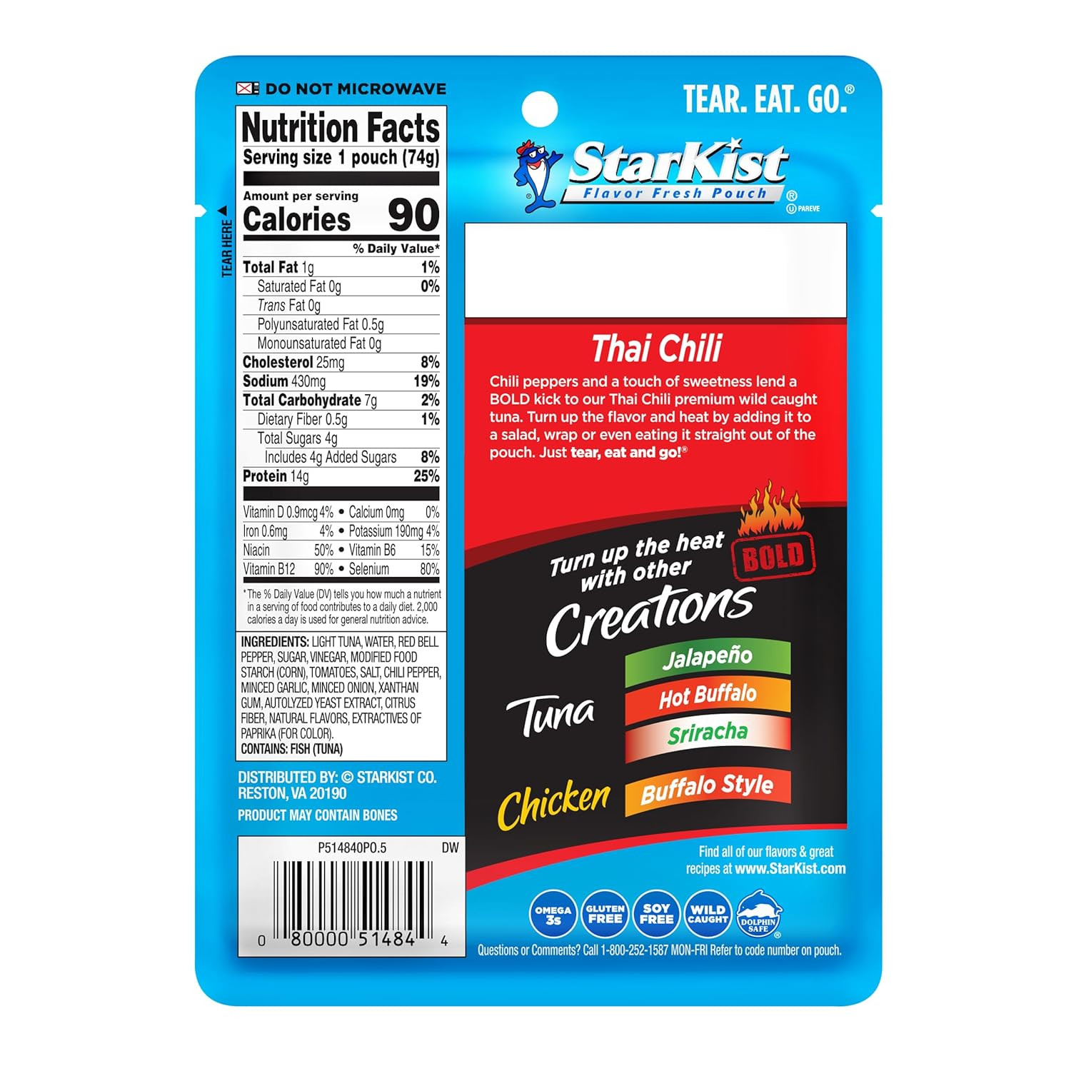 Starkist Tuna Creations BOLD Thai Chili Style Pouch (2.6 Oz – 24 Pack) Wild Caug