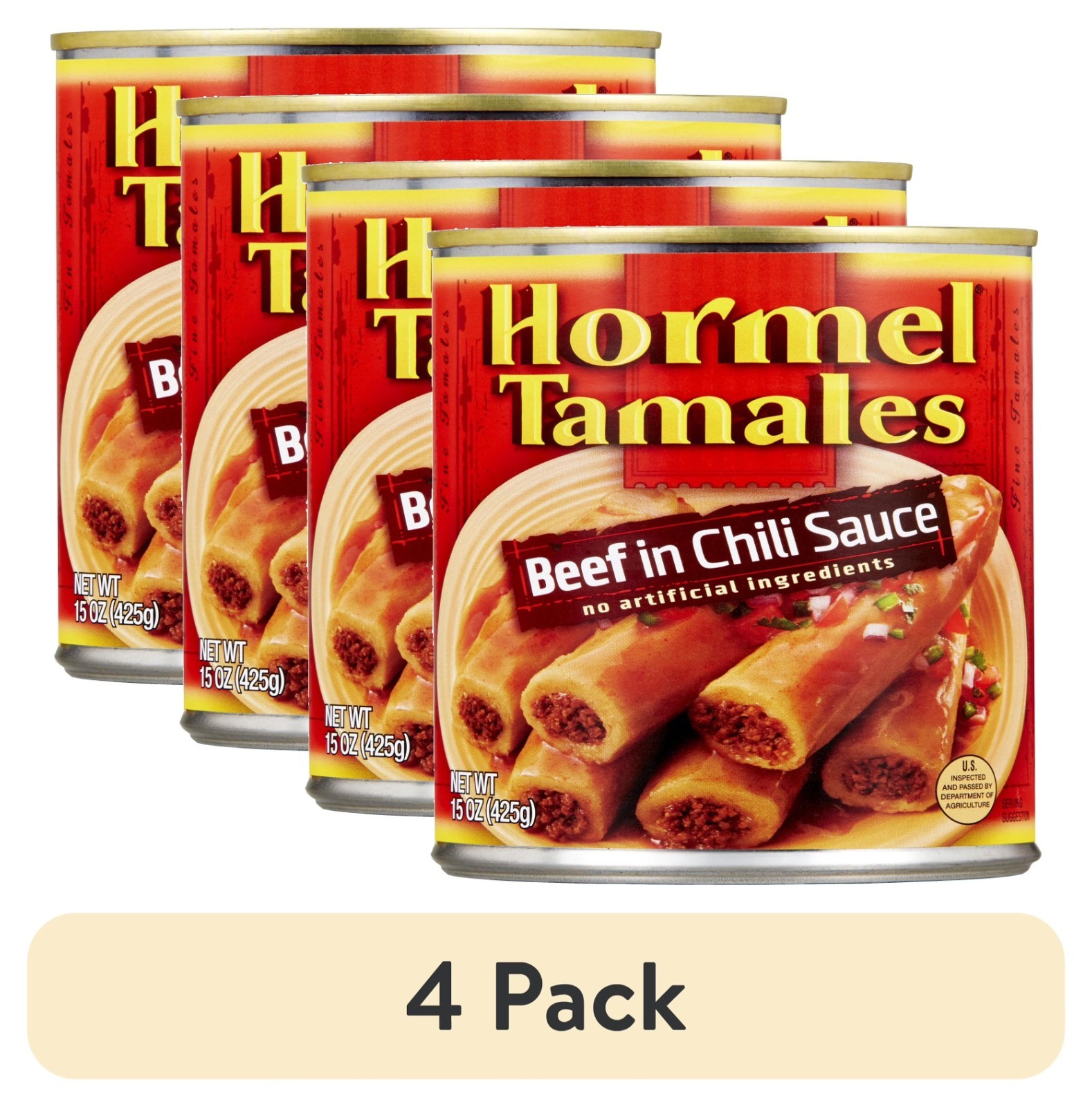 Hormel Canned Beef Tamales 15oz, Slow Cooked Tangy Chili Sauce Prepared Meal 4pk