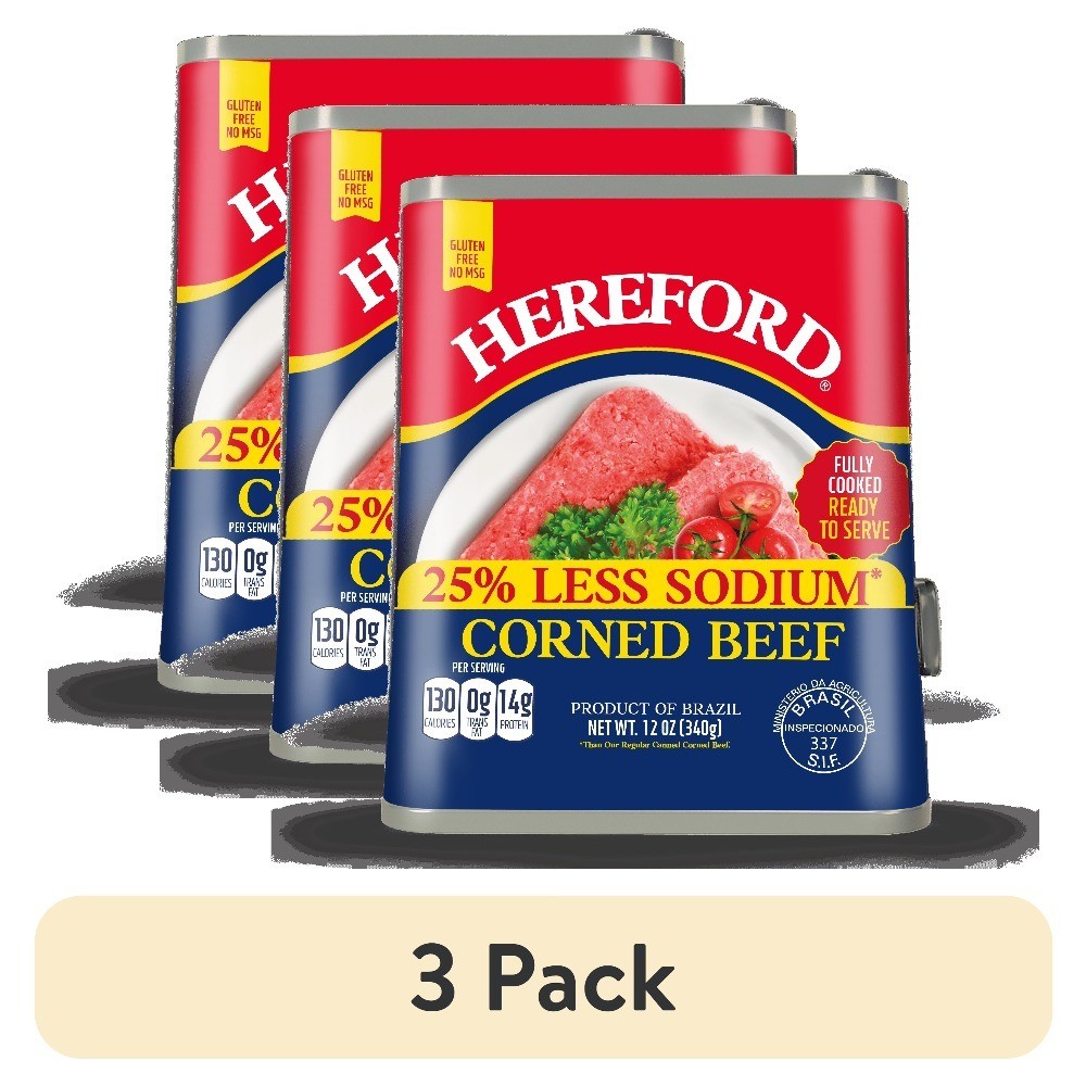 (3 pack) Corned Beef, 25% Less Sodium, 12 oz Can