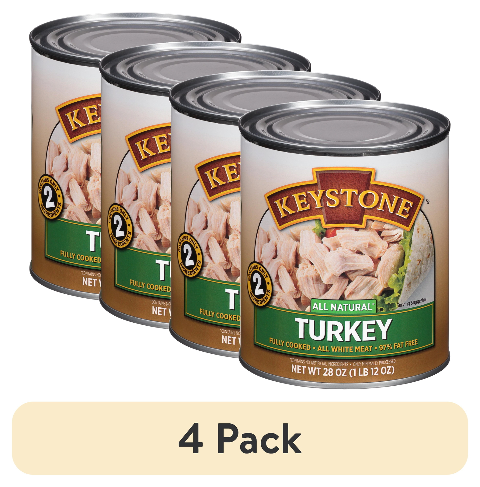 (4 pack) Keystone All Natural Turkey, 28 oz Can