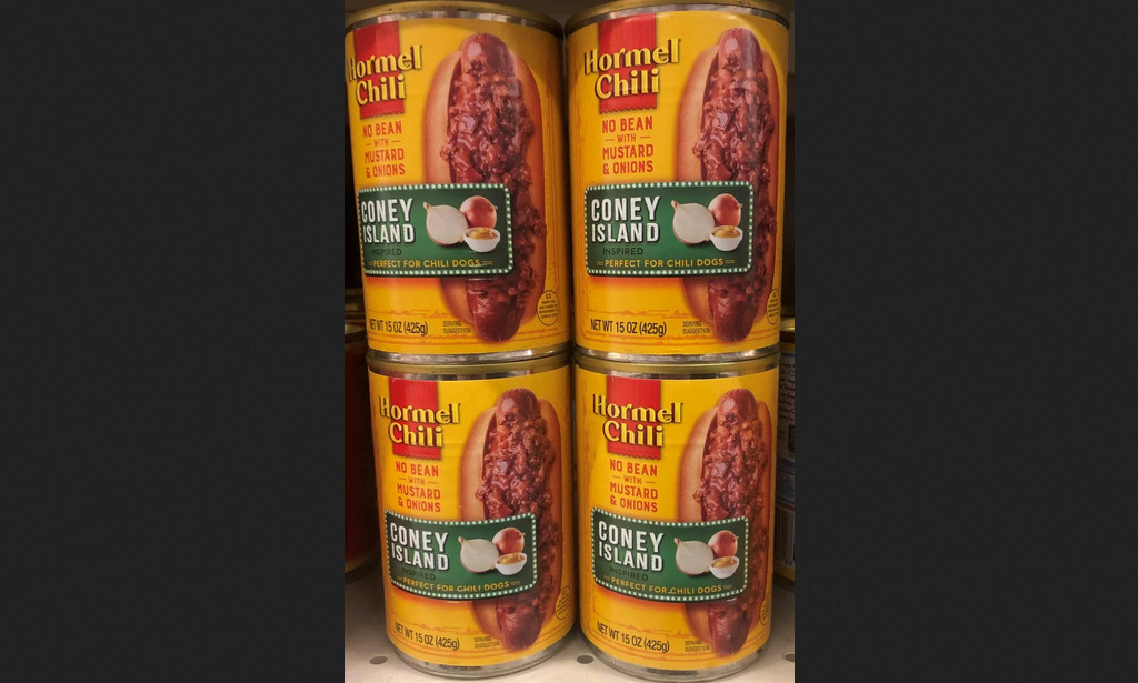 Hormel Chili No Bean Coney Island Hot Dog Mustard Onion 4 15 oz CANS exp 8/27