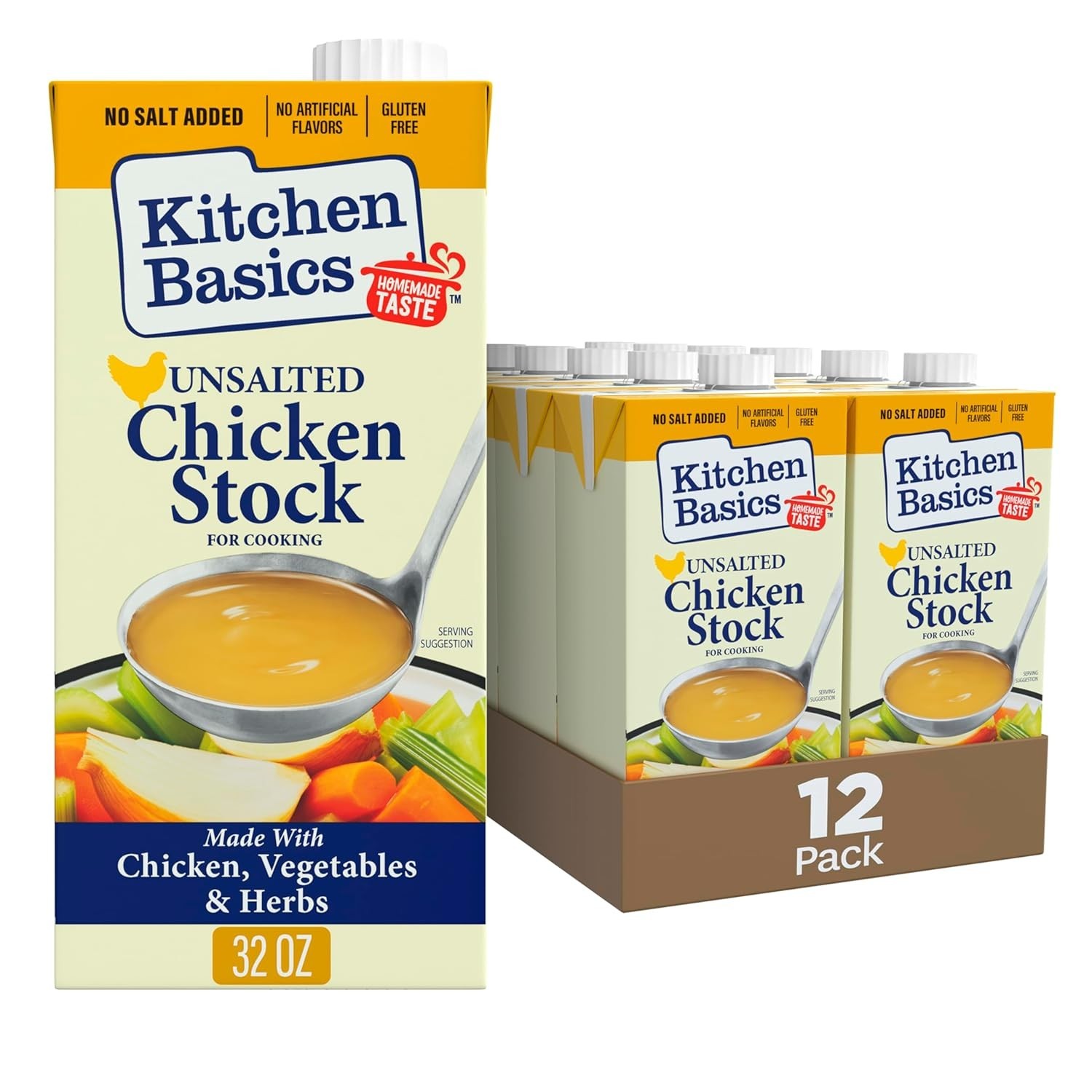 Kitchen Basics Unsalted Chicken Stock – 32 oz (Pack of 12)