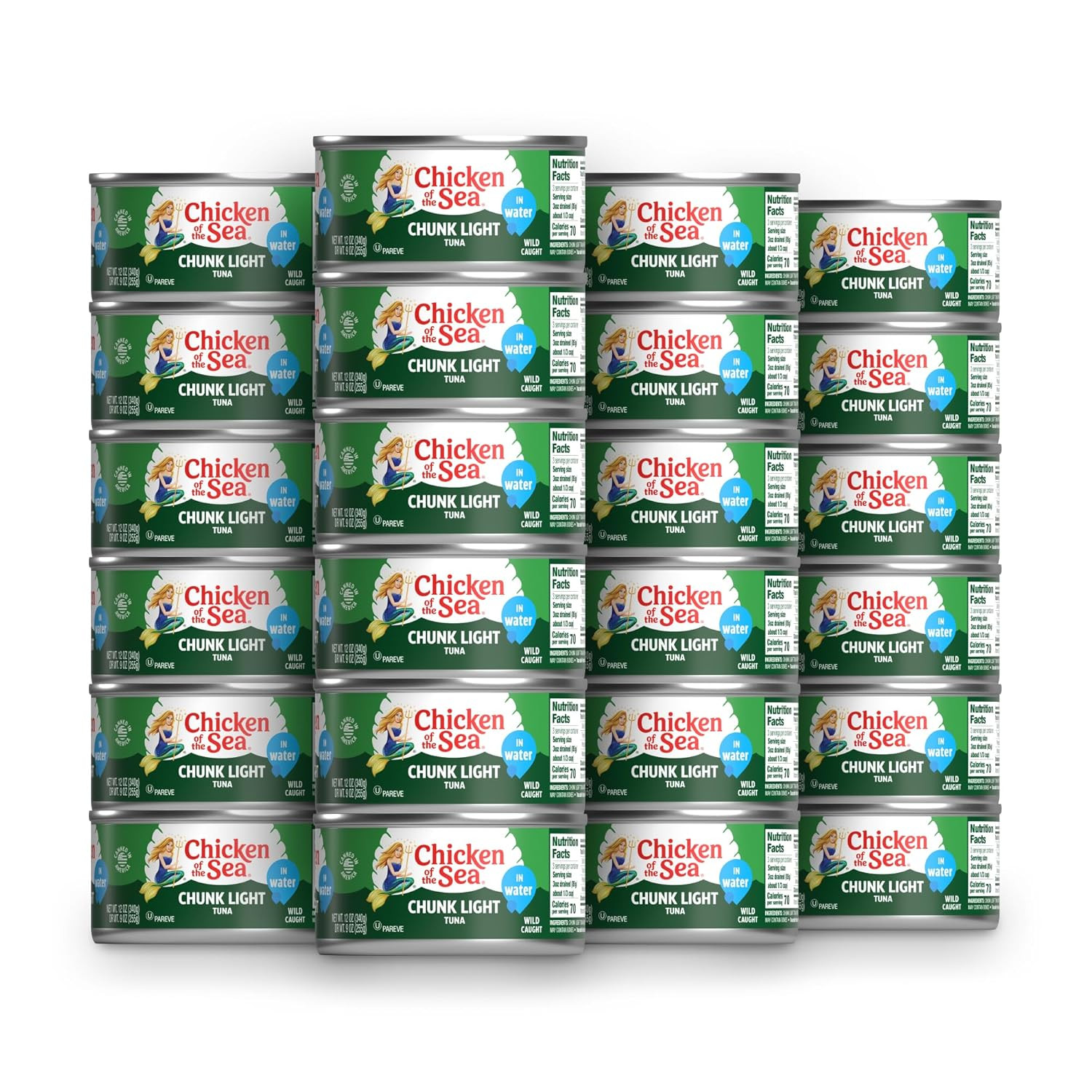Chunk Light Tuna in Water, 12 Ounce Cans (Pack of 24), Wild Caught Canned Tuna