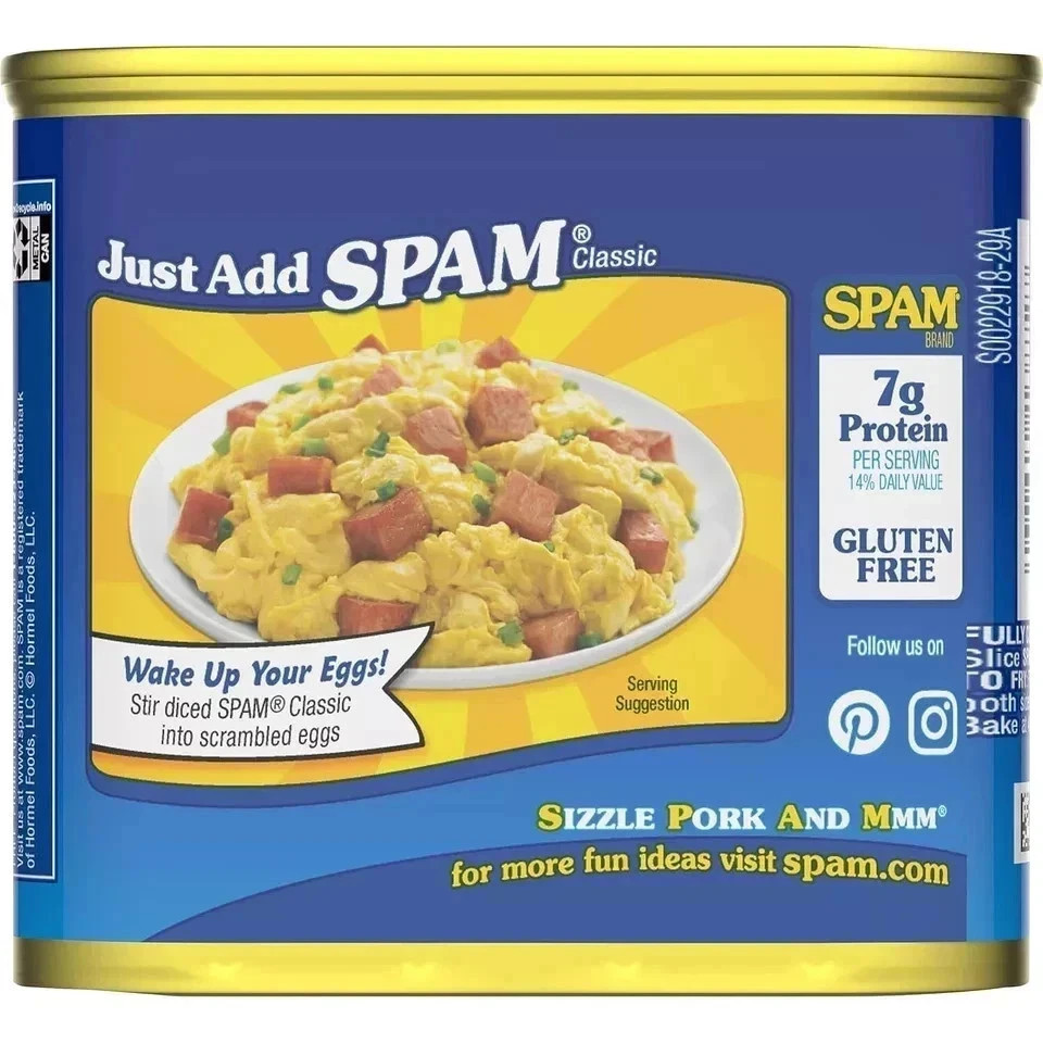 Spam Luncheon 12 Oz Meat with 25% Less Sodium – 8 Pack – Expiration 06/28